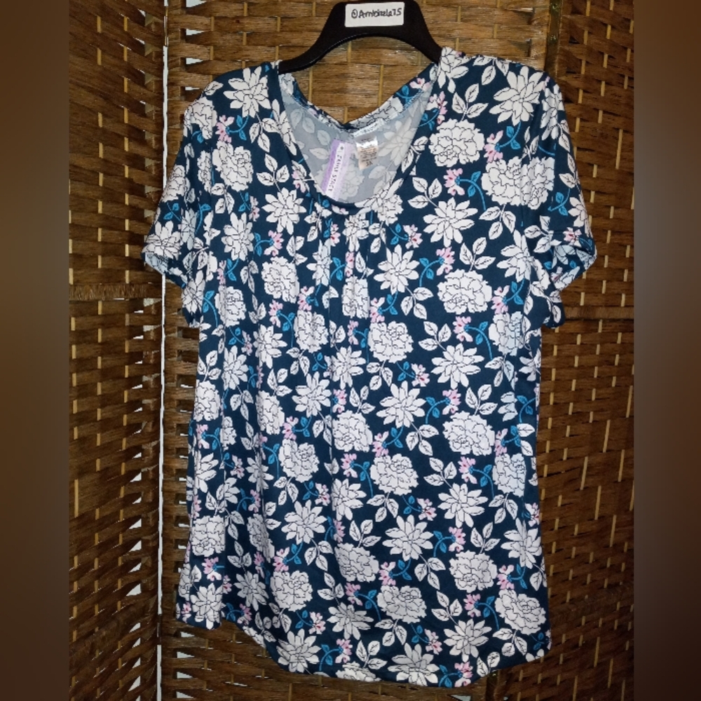 Emily Stacy Floral Blouse Top Tropical Cruise Vacation Resortwear 3X